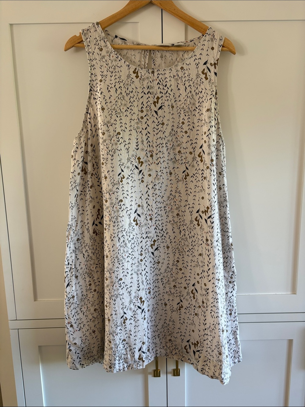 Rachel Zoe Cream Floral-Print Linen Midi Swing Pockets Dress Size XL